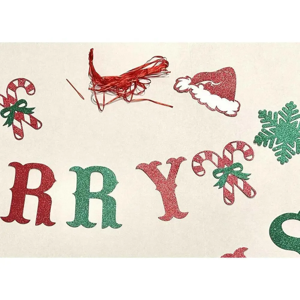 Merry Christmas Banner Decoration for Fireplace Mantel (Red, Green, and White)